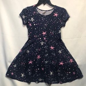 City Streets Navy Blue with White & Pink Stars Dress, Size M 10/12